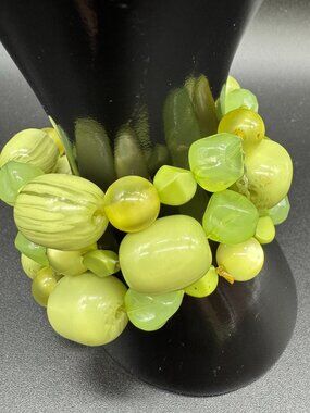 Statement Beaded Bracelet Stretchy Yellow Lime Green Acrylic Beads Wide